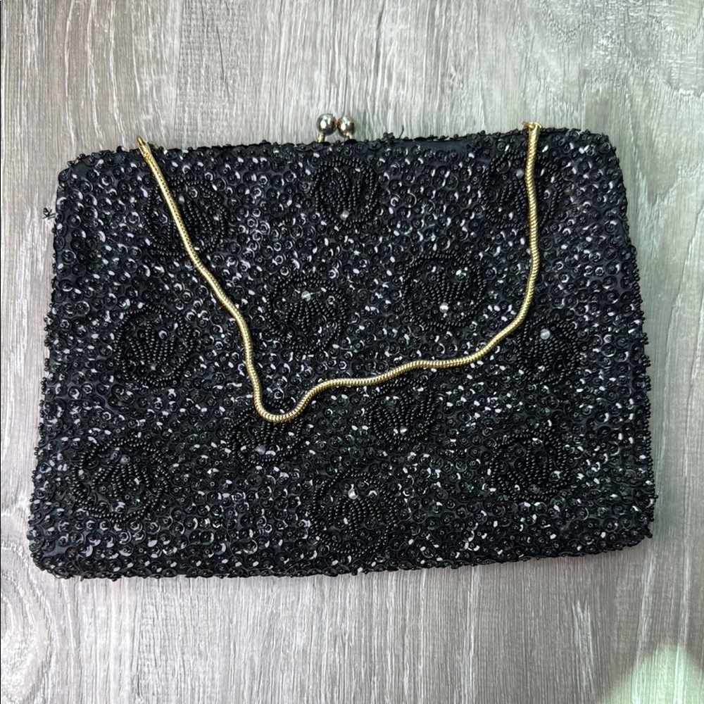 Elegant Black Beaded Clutch